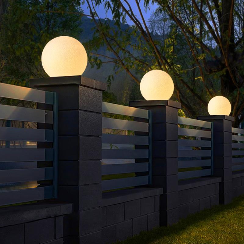 Resin Round Ball Moon LED White Modern Fence Light