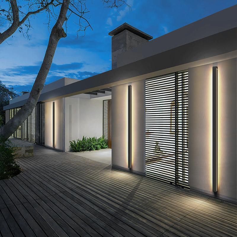 Long Strip Dimmable LED RGB Black Minimalist Outdoor Light Post Lights-Lighom