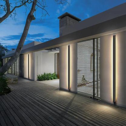 Long Strip Dimmable LED RGB Black Minimalist Outdoor Light Post Lights-Lighom