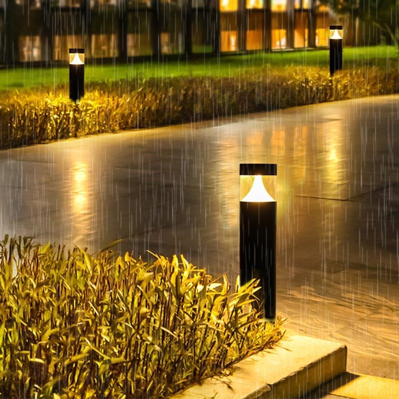 Round Aluminum LED Waterproof Black Modern Outdoor Light Post Lamp-Lighom