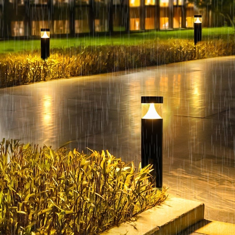 Round Aluminum LED Waterproof Black Modern Outdoor Light Post Lamp-Lighom