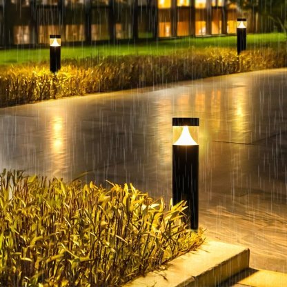 Round Aluminum LED Waterproof Black Modern Outdoor Light Post Lamp-Lighom