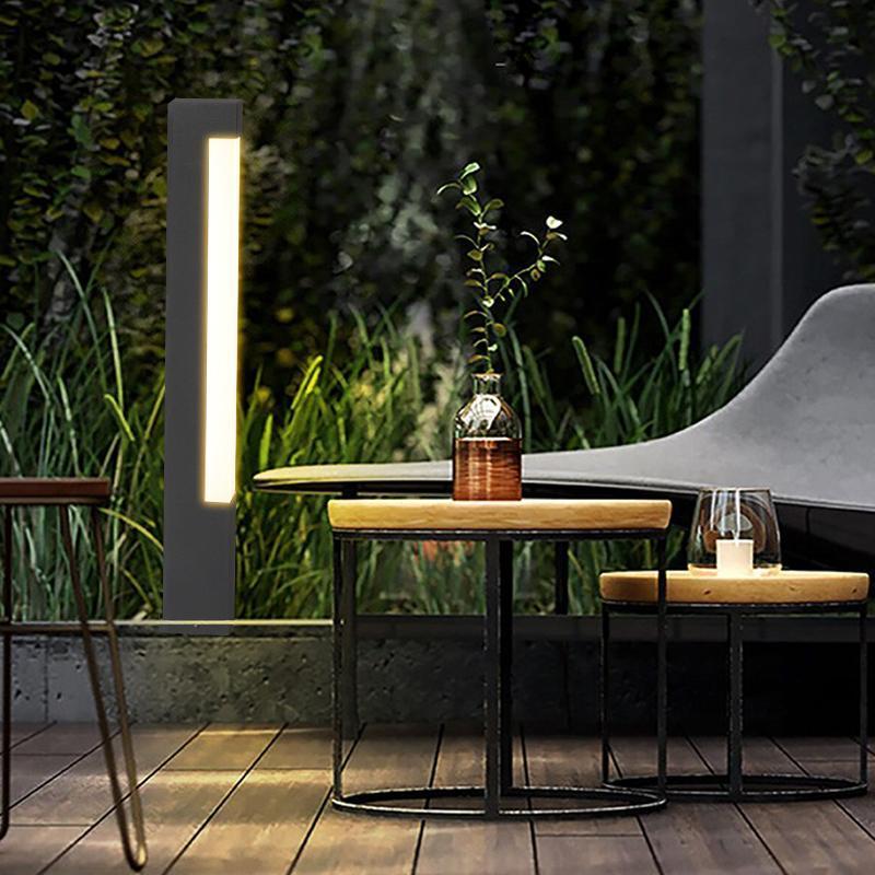 Square Tall Pillar Aluminum LED Waterproof Black Modern Pathway Lights-Lighom