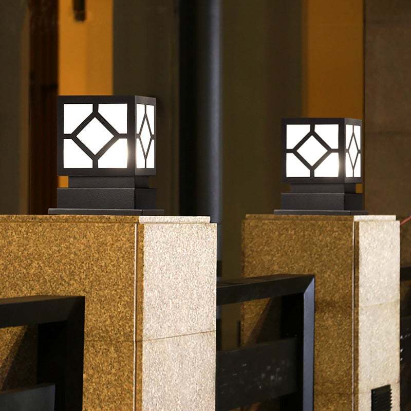 Square Stainless Steel LED Waterproof Black Modern Outdoor Light Post Lamp-Lighom