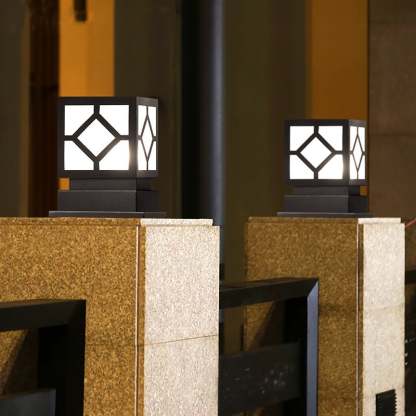 Square Stainless Steel LED Waterproof Black Modern Outdoor Light Post Lamp-Lighom