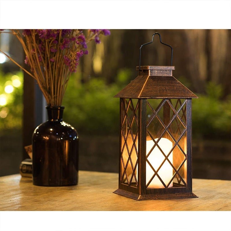 Retro Bronze Antique LED Solar Outdoor Lantern — Set of 2