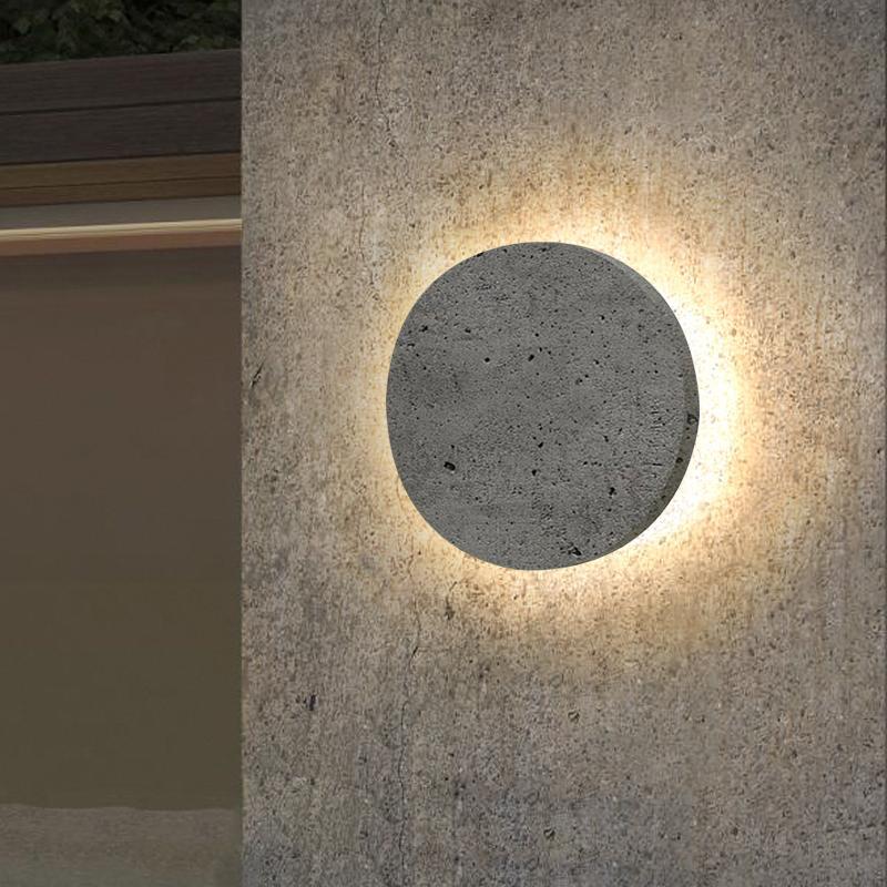 Outdoor Round Gray Concrete LED Wall Flush Lights Accent Landscape Lighting-Lighom