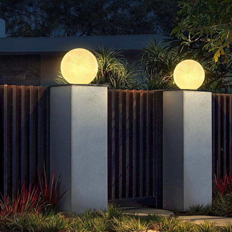 Resin Round Ball Moon LED Waterproof White Modern Outdoor Light Fence Lights-Lighom