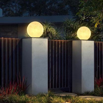 Resin Round Ball Moon LED Waterproof White Modern Outdoor Light Fence Lights-Lighom