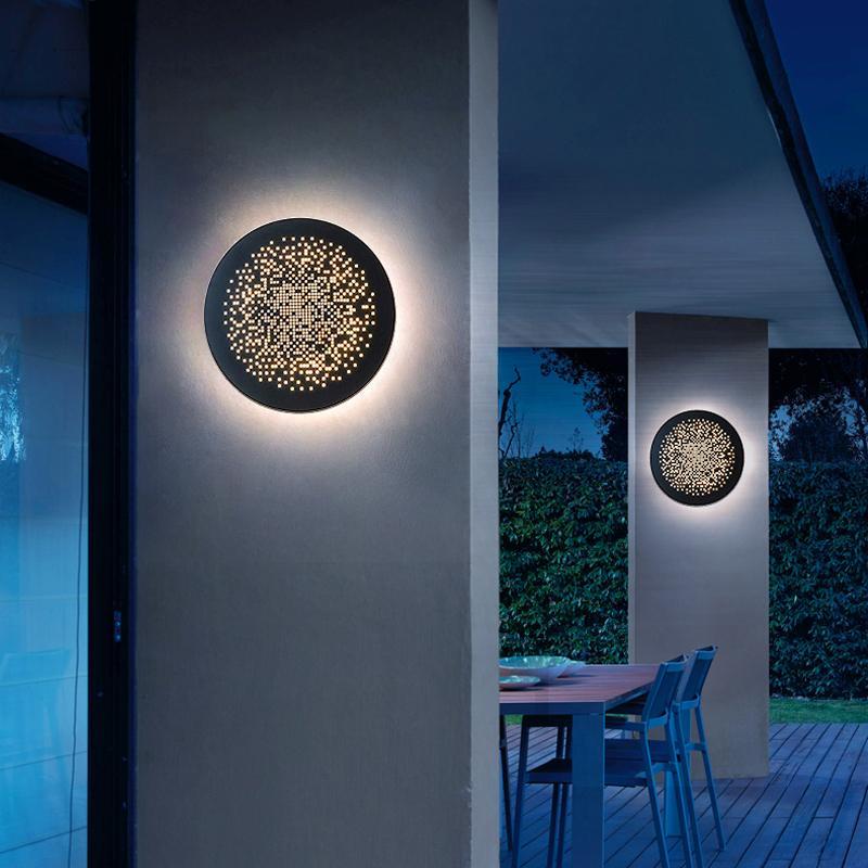 Circular Small Hollow Holes Waterproof LED Black Outdoor Wall Lights-Lighom