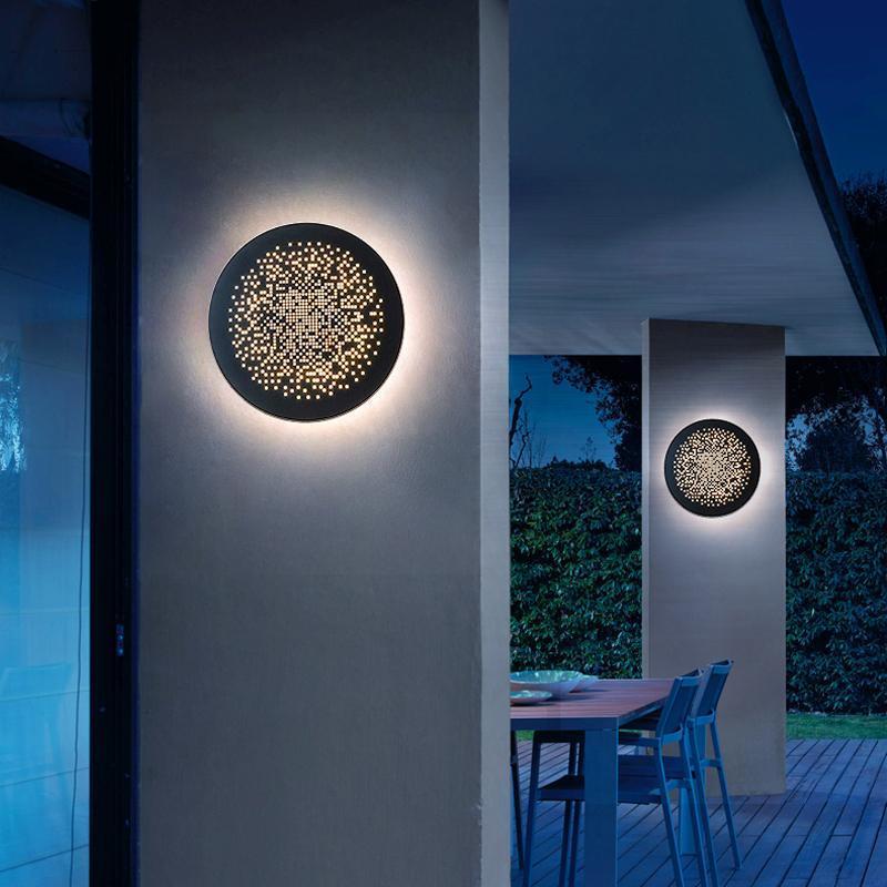 Circular Small Hollow Holes Waterproof LED Black Outdoor Wall Lights-Lighom