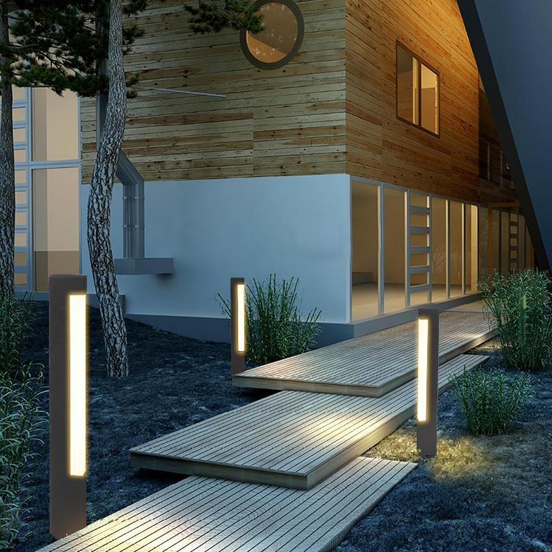 Square Tall Pillar Aluminum LED Waterproof Black Modern Pathway Lights-Lighom