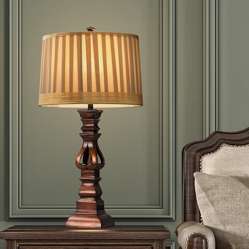 Stripe Drum Shade Antique Rustic Tower Lamp — Remote Control