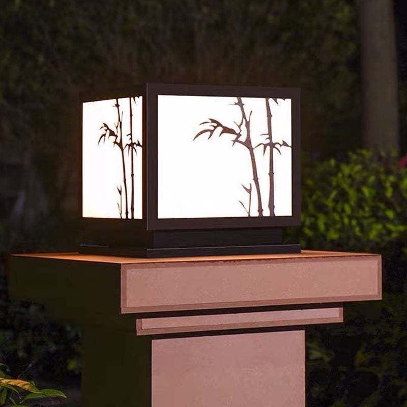 Square Bamboo Pattern LED Modern Solar Outdoor Pillar Lamp