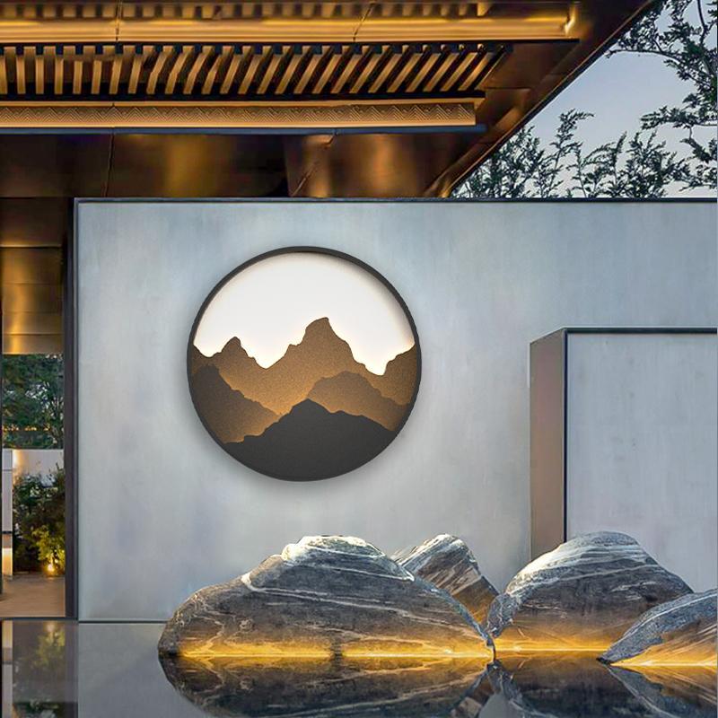 Round Mountain Scenery Decor LED Waterproof Rustic Outdoor Wall Lights-Lighom