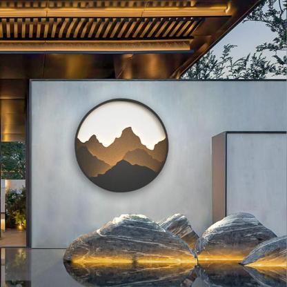 Round Mountain Scenery Decor LED Waterproof Rustic Outdoor Wall Lights-Lighom