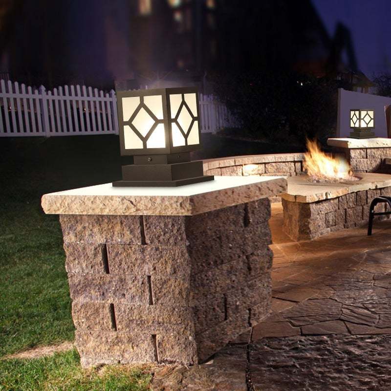 Square Stainless Steel LED Waterproof Black Modern Outdoor Light Post Lamp-Lighom