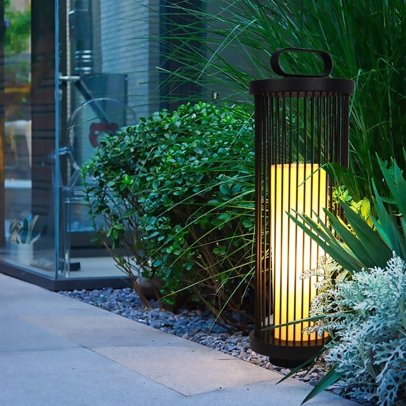 Modern lantern cage black outdoor lanterns & lamps — 14" H x 12" Dia