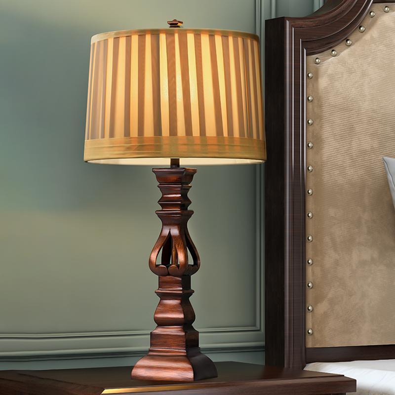 Stripe Drum Shade Antique Rustic Tower Lamp — In-line