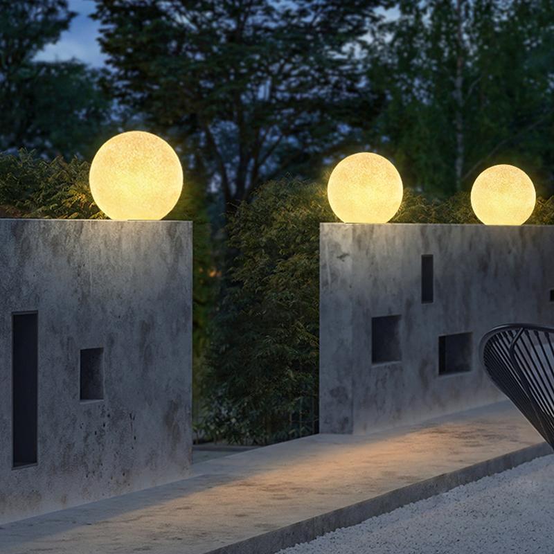 Resin Round Ball Moon LED Waterproof White Modern Outdoor Light Fence Lights-Lighom
