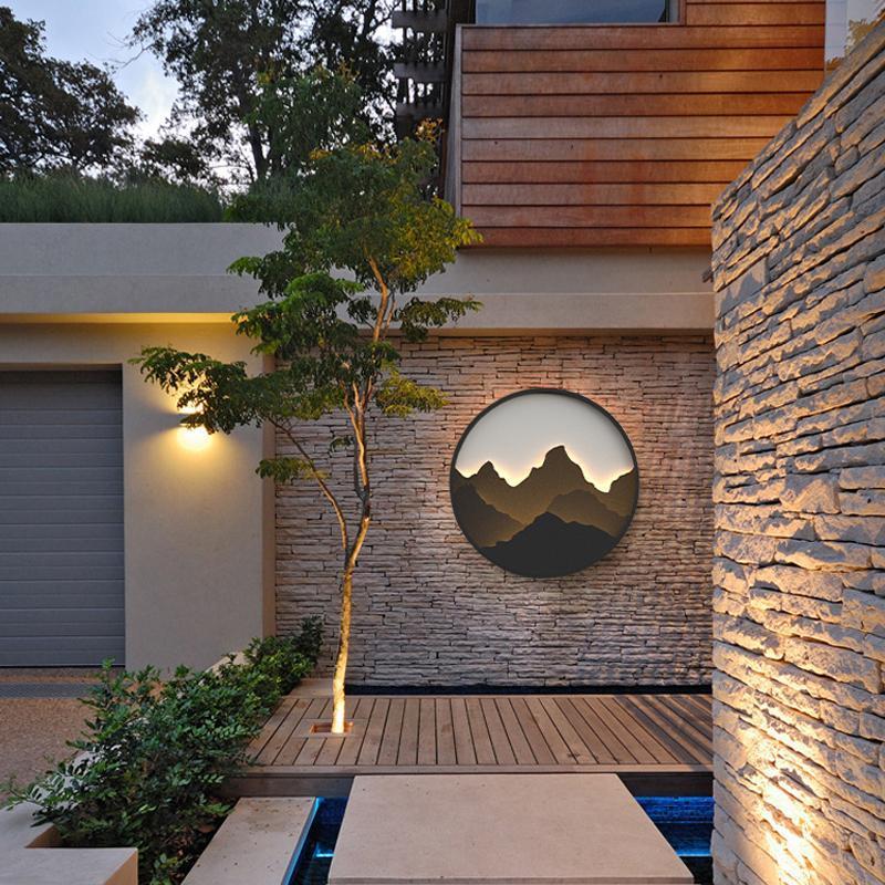 Round Mountain Scenery Decor LED Waterproof Rustic Outdoor Wall Lights-Lighom