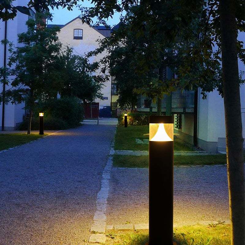 Round Aluminum LED Waterproof Black Modern Outdoor Light Post Lamp-Lighom