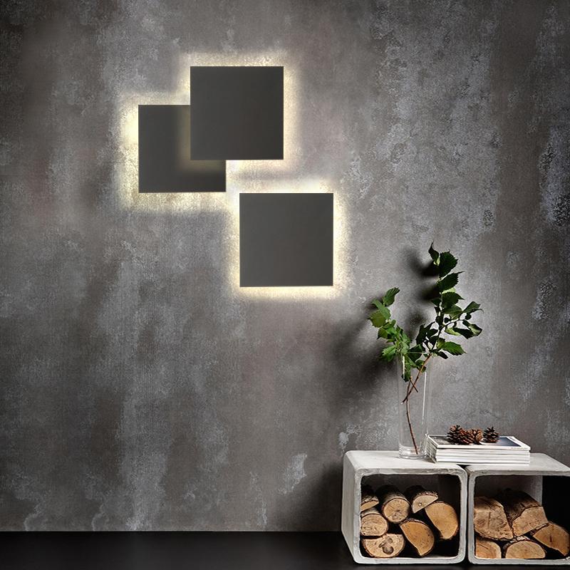 Modern square flat black outdoor wall lighting in metal — Round / Gray / Set of 2