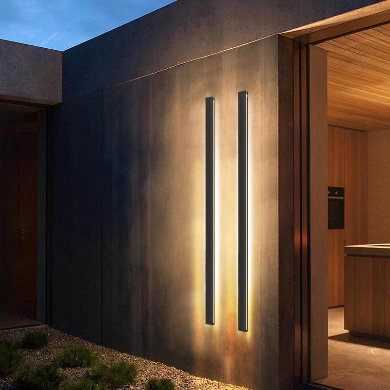 Long Strip Dimmable LED RGB Black Minimalist Outdoor Light Post Lights-Lighom