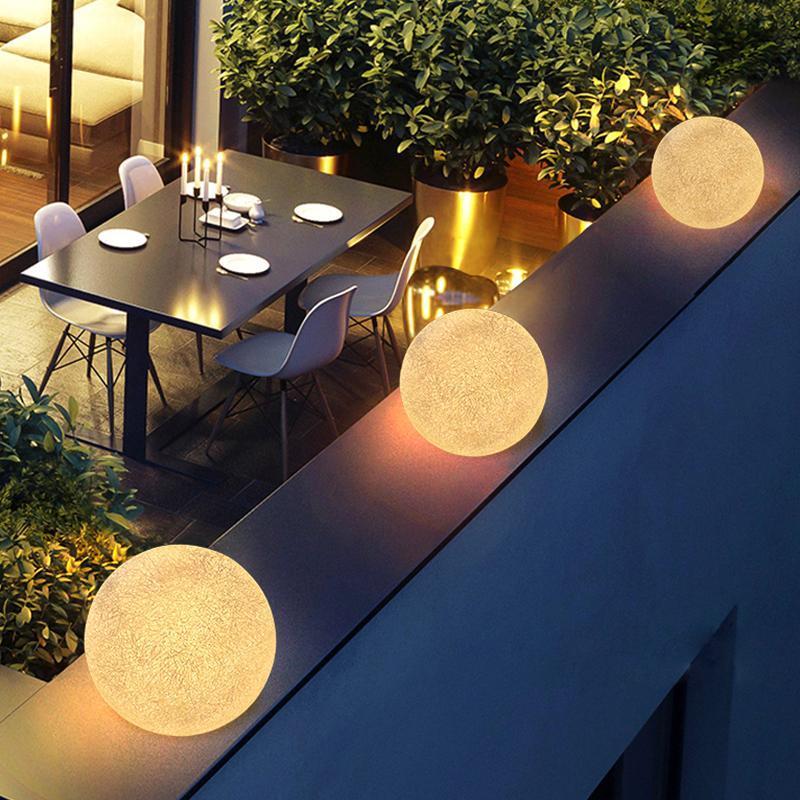 Resin Round Ball Moon LED Waterproof White Modern Outdoor Light Fence Lights-Lighom
