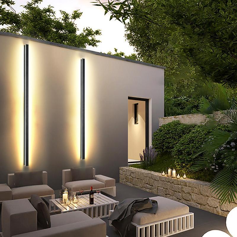 Long Strip Dimmable LED RGB Black Minimalist Outdoor Light Post Lights-Lighom