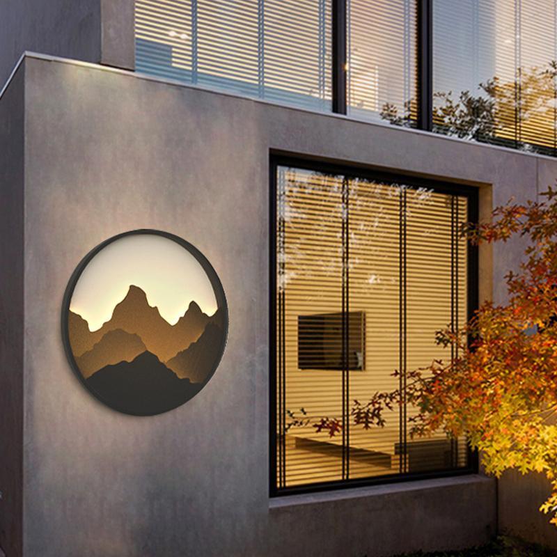 Round Mountain Scenery Decor LED Waterproof Rustic Outdoor Wall Lights-Lighom