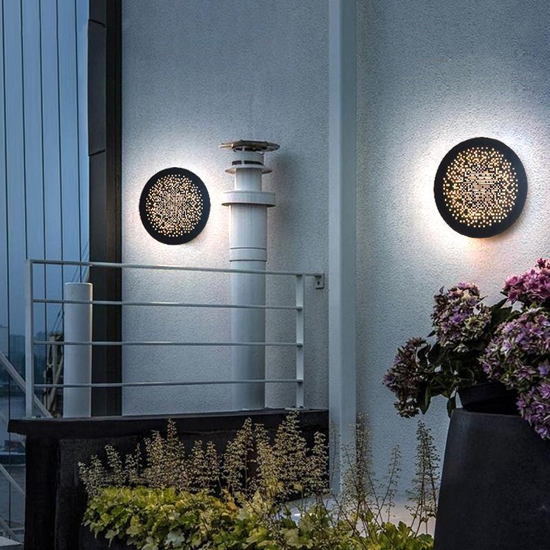 Circular Small Hollow Holes Waterproof LED Black Outdoor Wall Lights-Lighom