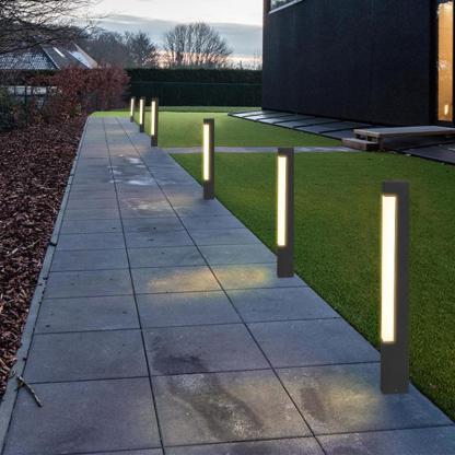 Square Tall Pillar Aluminum LED Waterproof Black Modern Pathway Lights-Lighom