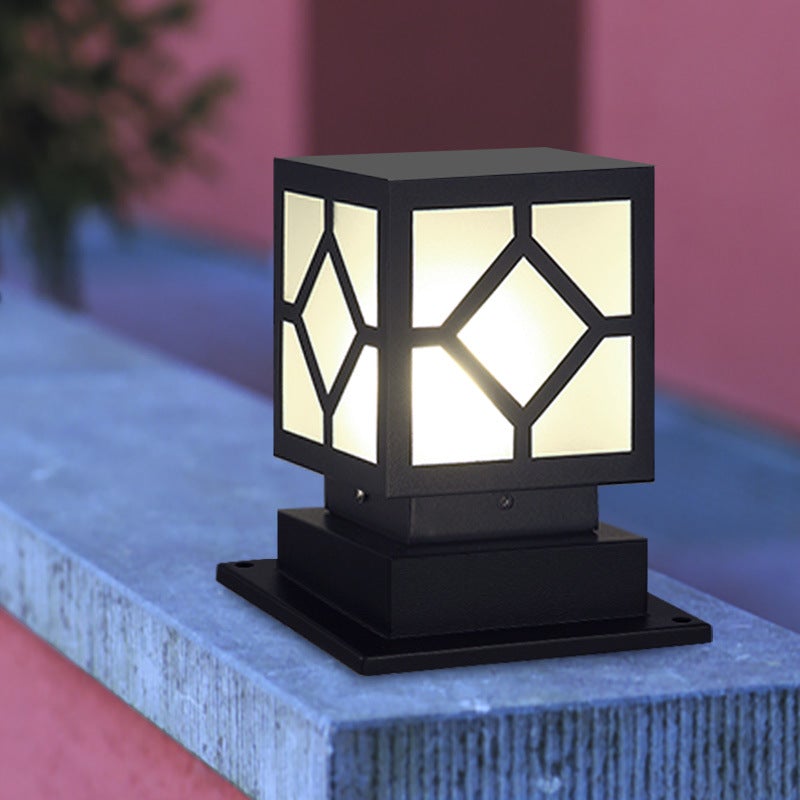 Square Stainless Steel LED Waterproof Black Modern Outdoor Light Post Lamp-Lighom