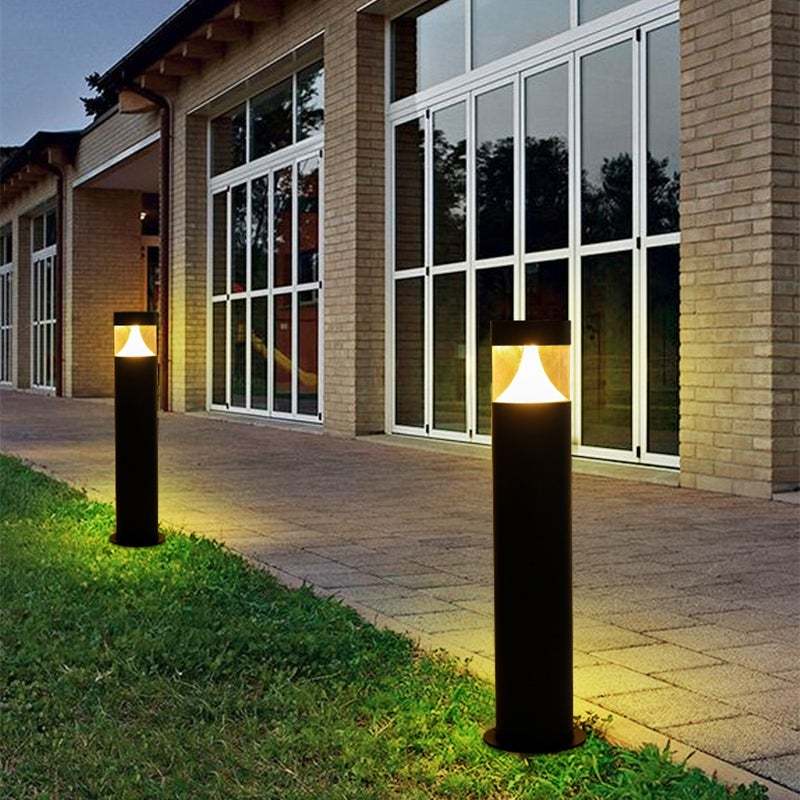 Round Aluminum LED Waterproof Black Modern Outdoor Light Post Lamp-Lighom