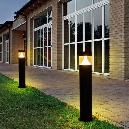 Round Aluminum LED Waterproof Black Modern Outdoor Light Post Lamp-Lighom