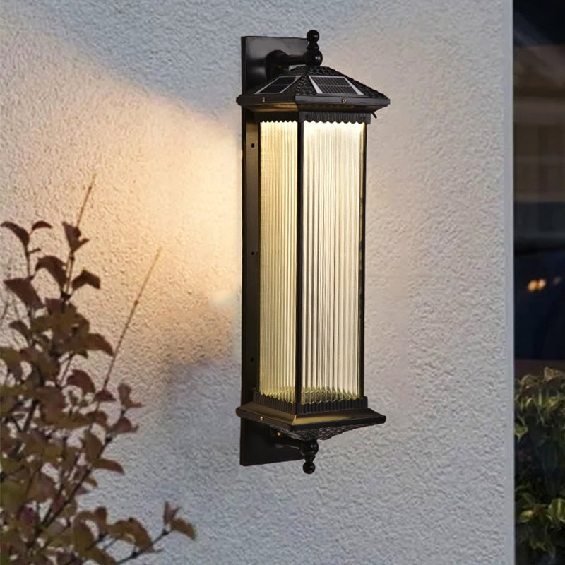 Vintage Striped Glass Retro Solar Outdoor Wall Light
