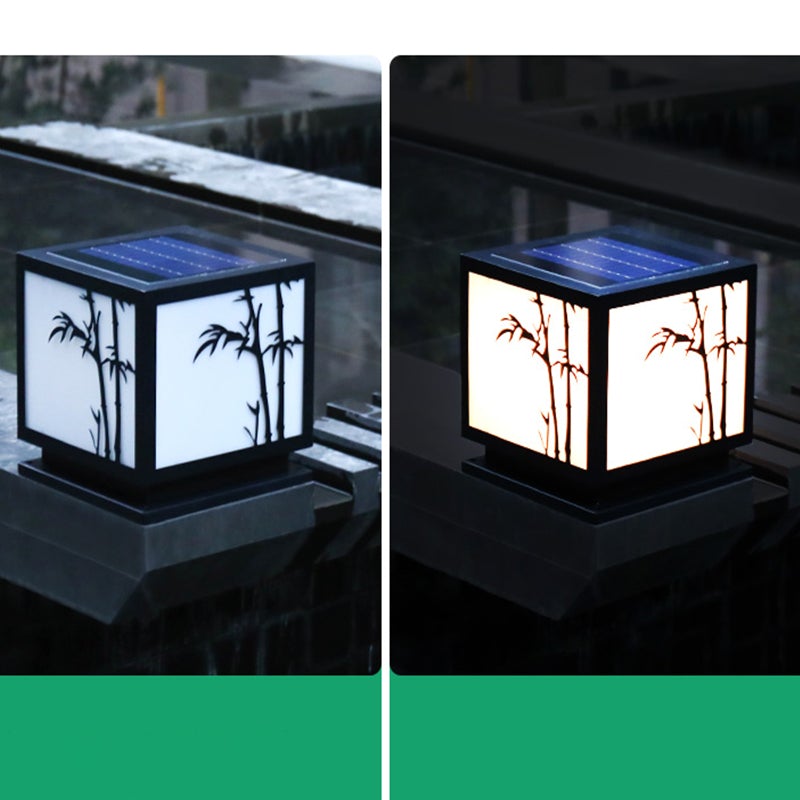 Square Bamboo Pattern LED Modern Solar Outdoor Pillar Lamp
