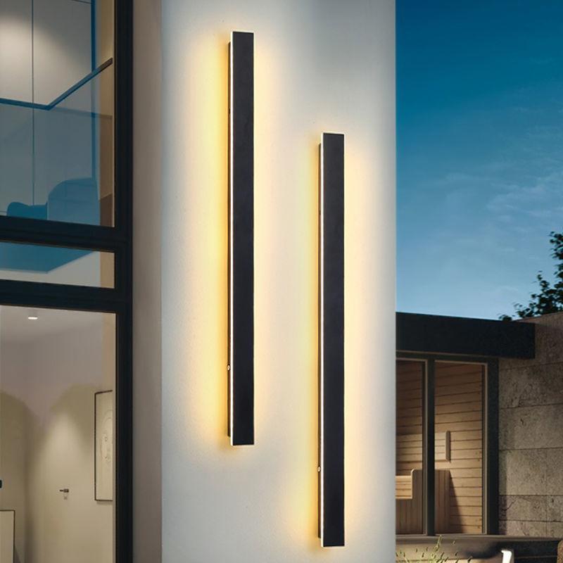 Long Strip Metal Black Modern Outdoor Wall Light