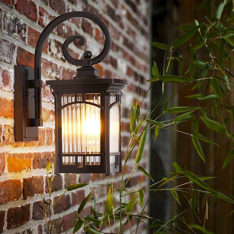 Vintage Striped Glass Shade Waterproof Modern Outdoor Wall Lights-Lighom