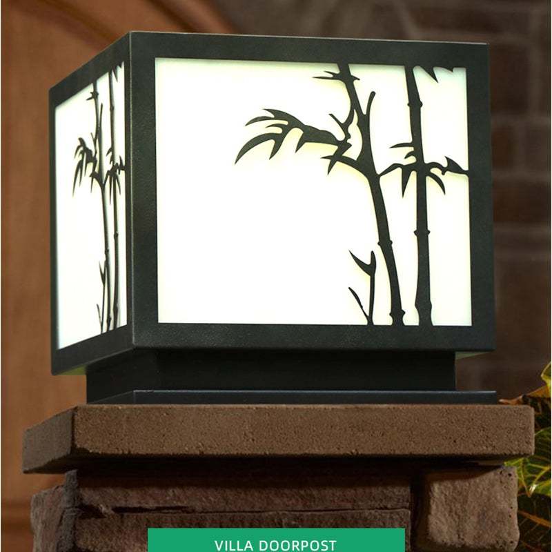 Square Bamboo Pattern LED Modern Solar Outdoor Pillar Lamp