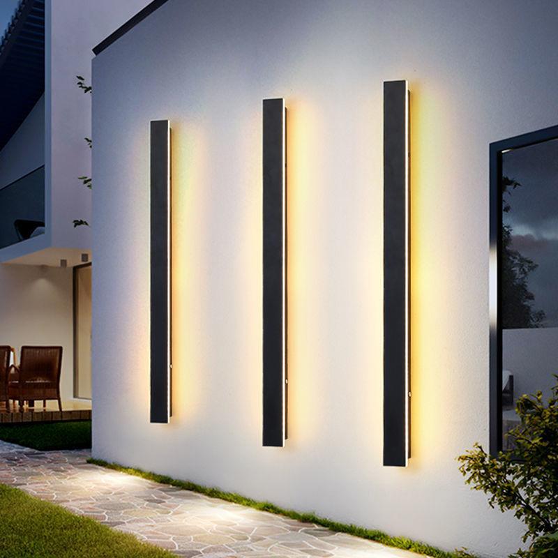 Black metal strip long outdoor wall lighting - industrial — 40" L x 2" W / Set of 2