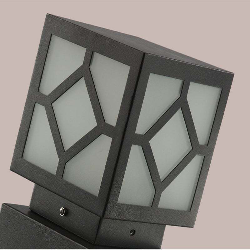 Square Stainless Steel LED Waterproof Black Modern Outdoor Light Post Lamp-Lighom