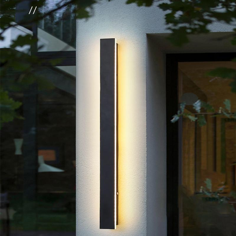 Long Strip Metal Black Modern Outdoor Wall Light