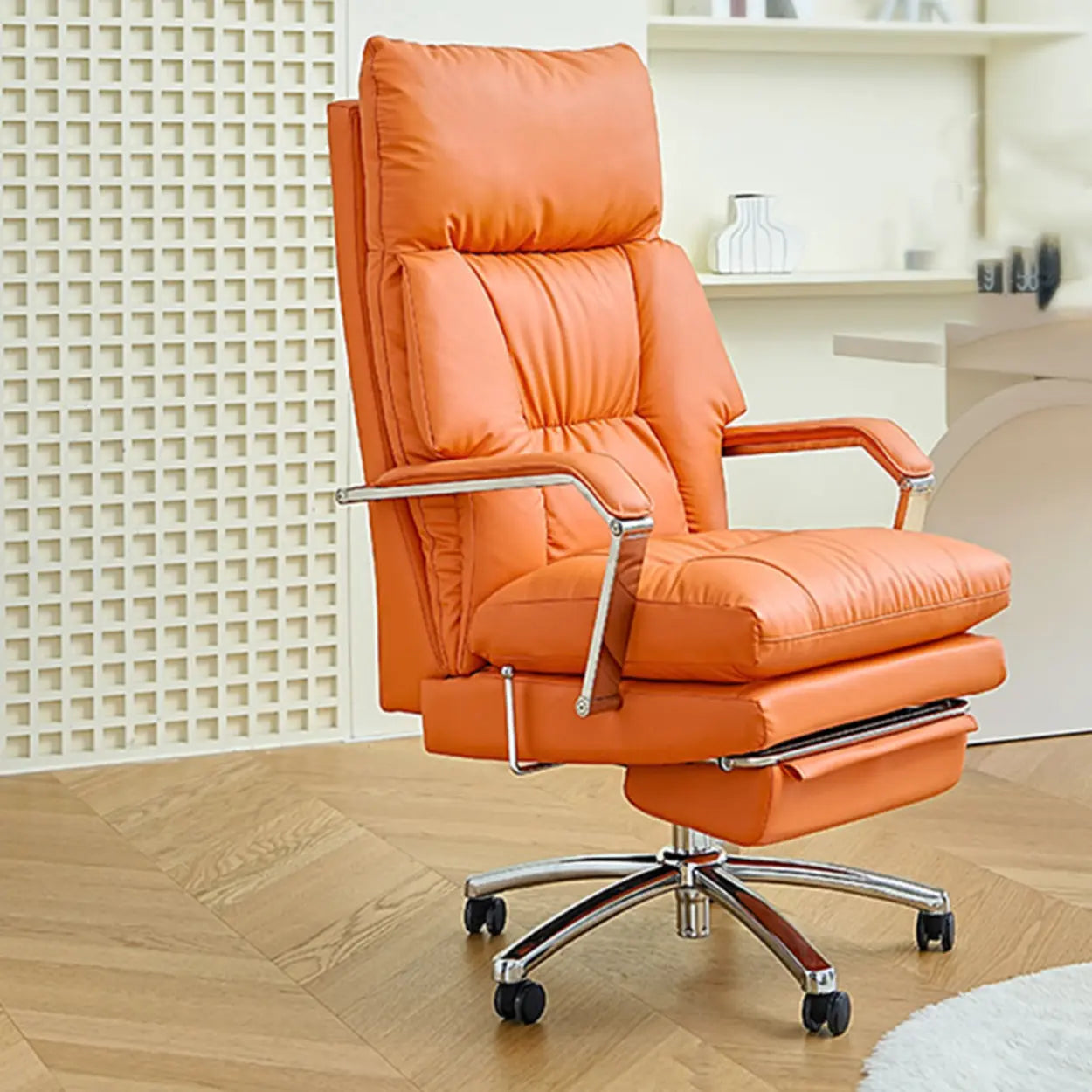 Ivory Adjustable High-Back Office Chair — Off-White / Faux Leather