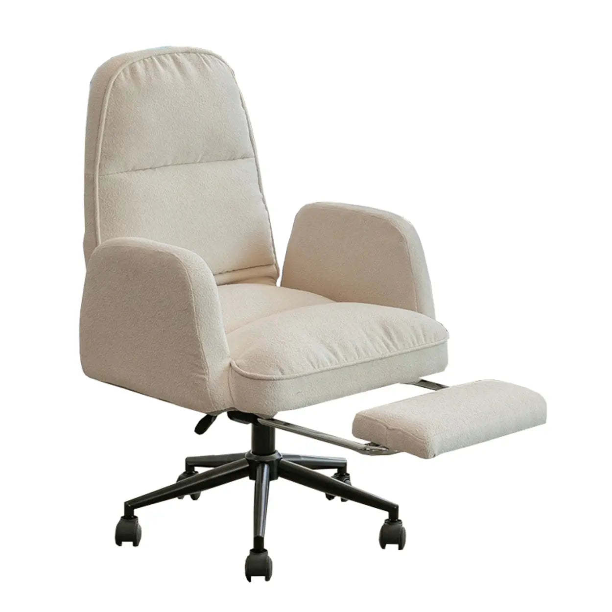 Ivory Swivel Upholstered Office Chair with Footrest