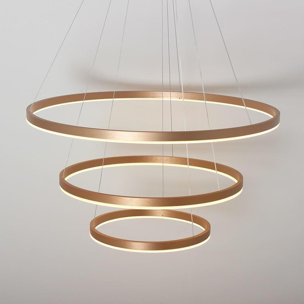 Three Ringed Chic Modern Metal Framed Foyer Chandelier with Dimmable Lights-Lighom