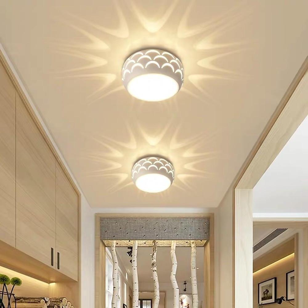 Globe Modern Flush Mount Drum Hallway LED Light — Warm White