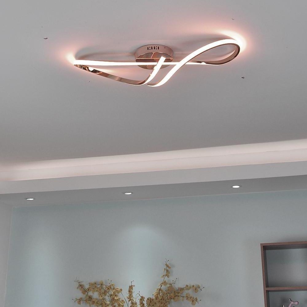 Gray modern semi-flush linear semi-flush mount light — Warm White (3000K) / Brushed Gold