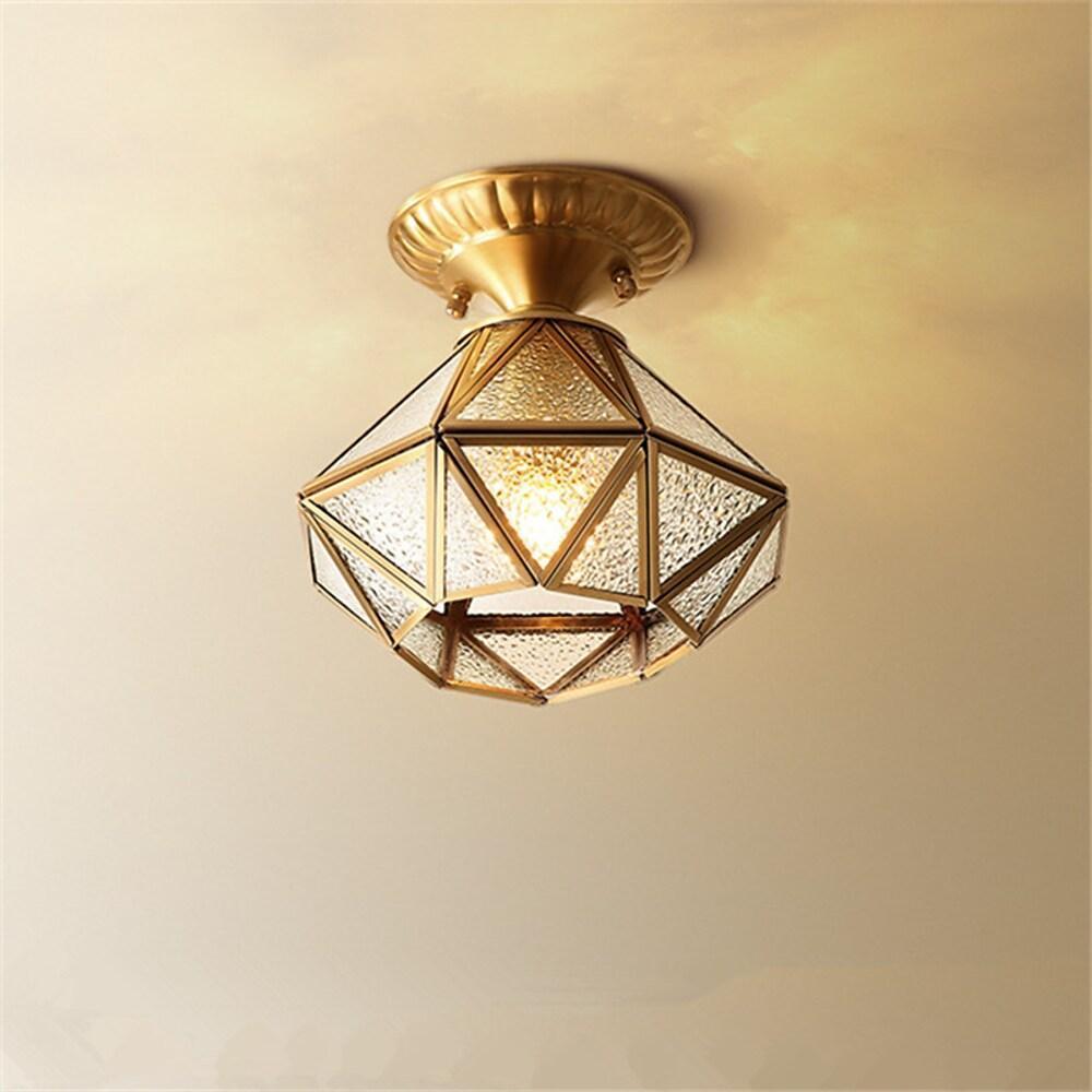 Vintage Flush Mount Ceiling Light Lantern Metal Glass Industrial Light-Lighom